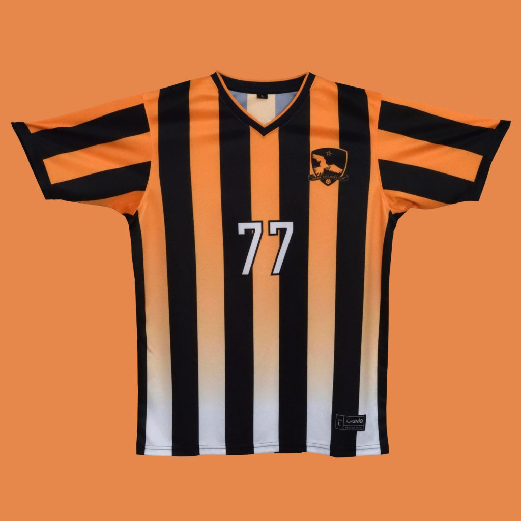 オレンジと黒のストライプユニフォーム Color Palette サッカーユニフォーム フットサルユニフォームのチームオーダー Unio